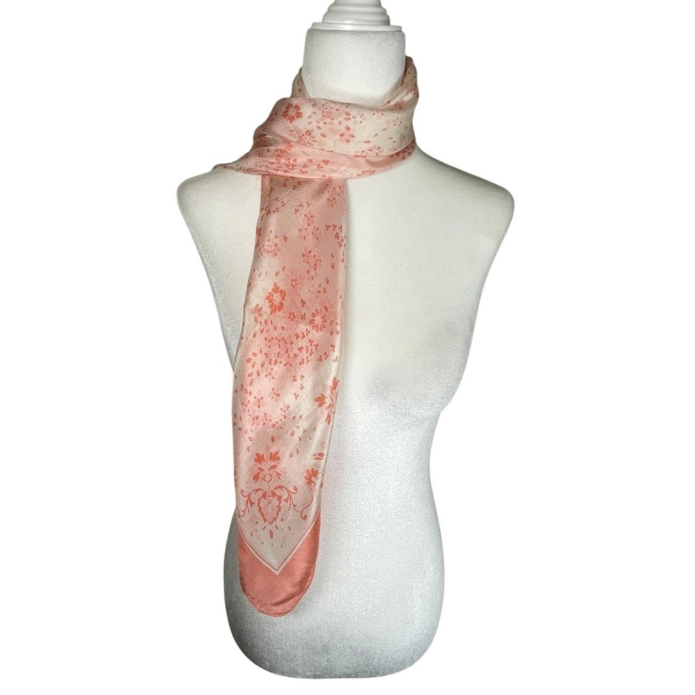 Vintage The Specialty House Silk Scarf Peach Floral Made in‎ Japan Square 31x31